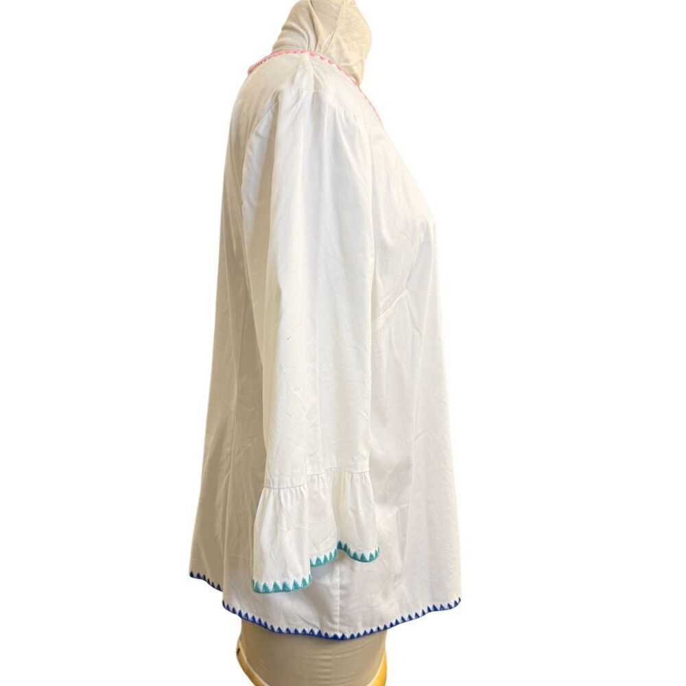 Talbots Womens White Colorful Embroidered Trim Flounce Sleeveless Top XL Spring - Picture 8 of 13